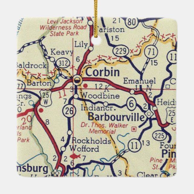 Adorno De Cerámica Corbin KY Vintage Map (Reverso)