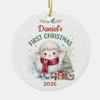 Adorno De Cerámica Cordero Acuarela Primer Navidad Personalizado Bebe