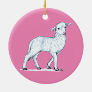 Adorno De Cerámica Cordero blanco pequeño