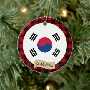 Adorno De Cerámica Corea del Sur, plataforma roja de búfalo y bandera