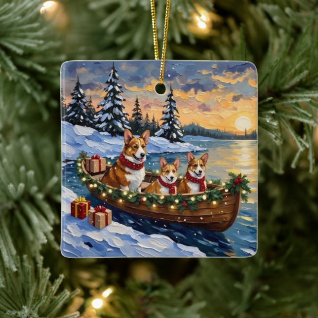 Adorno De Cerámica Corgi Christmas Boat Holiday (Árbol)