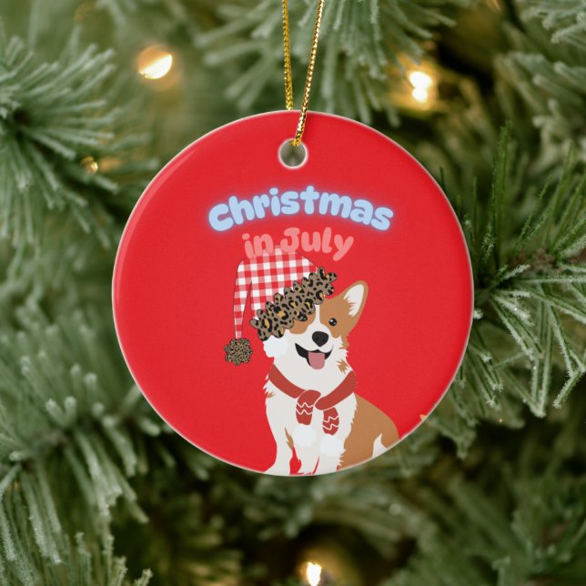 Adorno De Cerámica Corgi Christmas in July Ornament (Árbol)