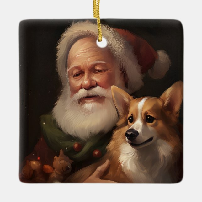 Adorno De Cerámica Corgi Con Navidades festivos de Santa Claus (Anverso)