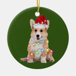 Adorno De Cerámica Corgi Con Navidades Scafts Santa Hat Gift