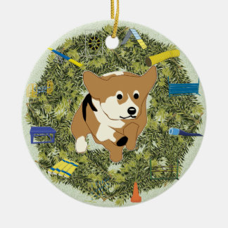 Adorno De Cerámica Corgi de la agilidad de la guirnalda de Navidad