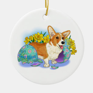 Adorno De Cerámica Corgi de Pascua