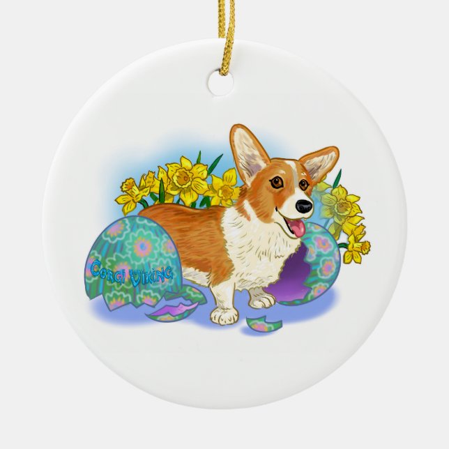 Adorno De Cerámica Corgi de Pascua (Frente)