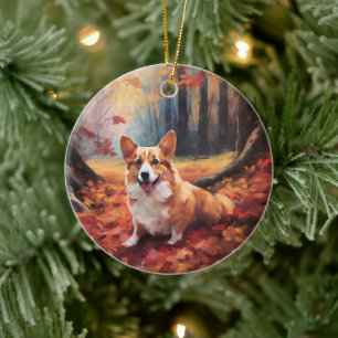 Adorno De Cerámica Corgi en Hojas de Otoño Caídas Inspira