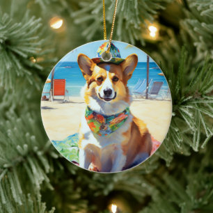 Adorno De Cerámica Corgi en la playa, regalo de verano para amantes d