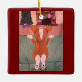 Adorno De Cerámica Corgi en sofá esperando a Santa
