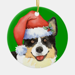 Adorno De Cerámica Corgi Galés de la rebeca del navidad