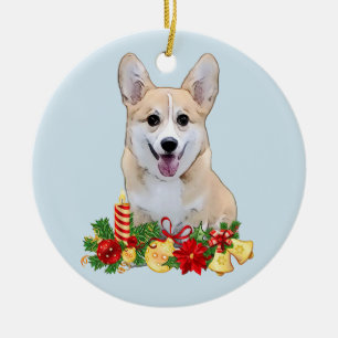 Adorno De Cerámica Corgi Galés del navidad con los presentes