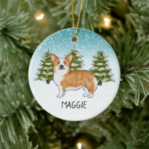 Corgi Galés Pembroke Rojo Bosque Invernal Navidad