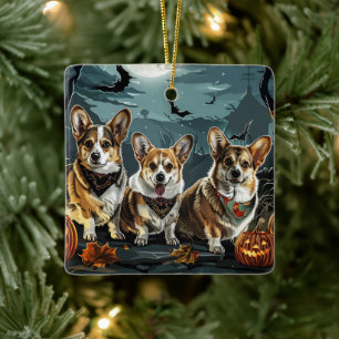 Adorno De Cerámica Corgi Halloween Espeluznante