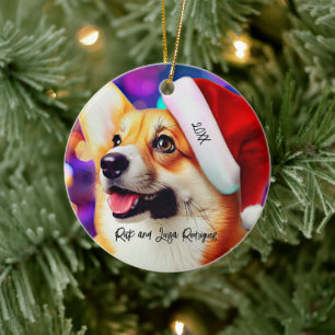Adorno De Cerámica Corgi lindo con Navidades de Santa Hat