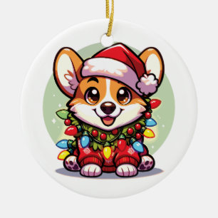 Adorno De Cerámica Corgi Merry Christmas Winter Animals Cute Corgis