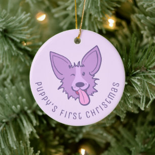 Adorno De Cerámica Corgi morado de "La primera Navidad de los Cachorr