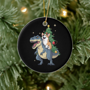 Adorno De Cerámica Corgi Navidad Dinosaurio Árbol Rex Fiesta Navidad 