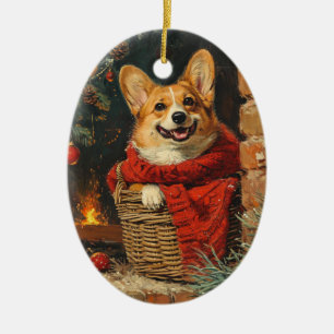 Adorno De Cerámica Corgi navidades vintage
