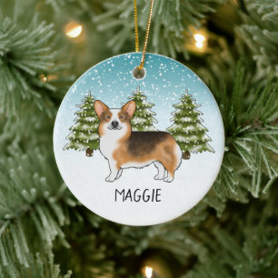 Adorno De Cerámica Corgi Pembroke de Cabeza Roja Navidad de Invierno