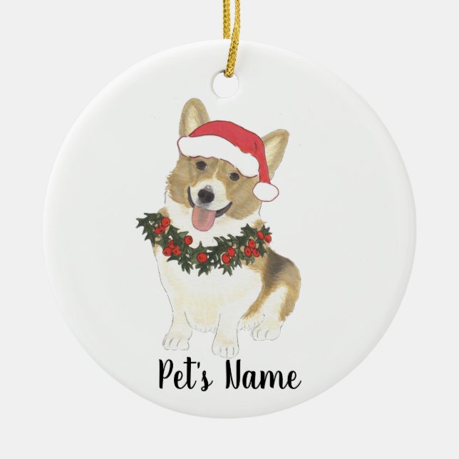 Adorno De Cerámica Corgi personalizado (alba y blanco) (Frente)