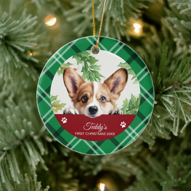 Adorno De Cerámica Corgi Personalizado Primera Navidad (Árbol)