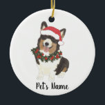 Adorno De Cerámica Corgi personalizado (tricolor con cabeza negra)<br><div class="desc">Haz la lista este año con un adorno de tu pequeño elfo favorito!</div>