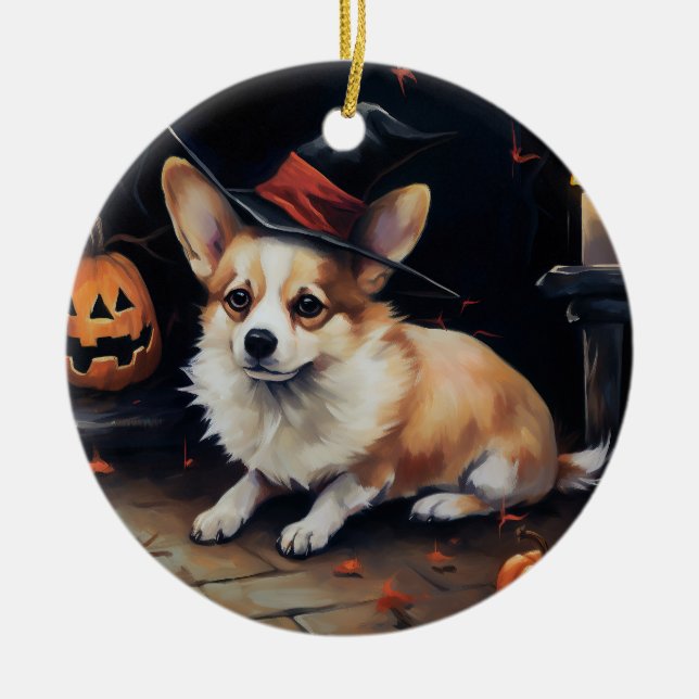 Adorno De Cerámica Corgi Pumpkins Halloween Scary (Frente)
