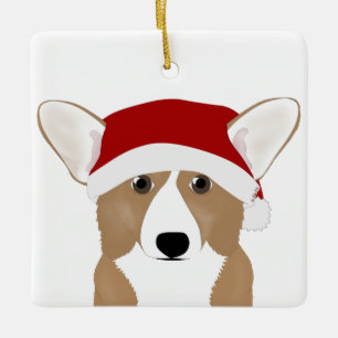 Adorno De Cerámica Corgi Santa Ornament