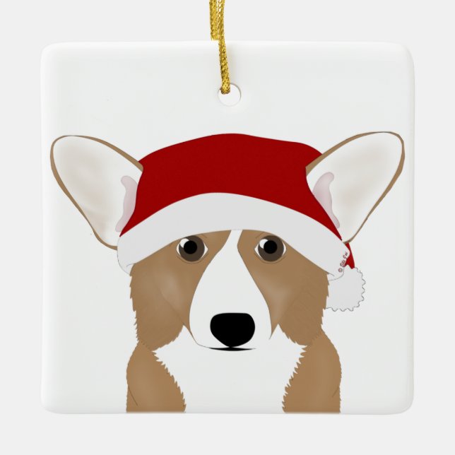 Adorno De Cerámica Corgi Santa Ornament (Anverso)