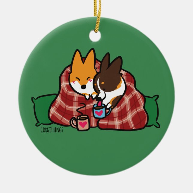 Adorno De Cerámica Corgi Snuggles Ornament (Frente)