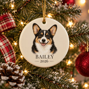 Adorno De Cerámica Corgi Tricolor de Cabeza Negra Personalizado con N