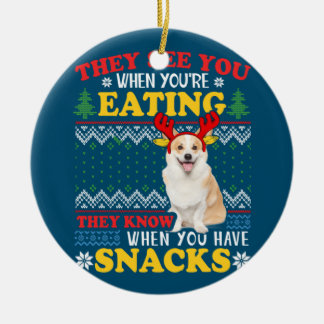 Adorno De Cerámica Corgi Ugly Christmas They See You're Eating Xmas