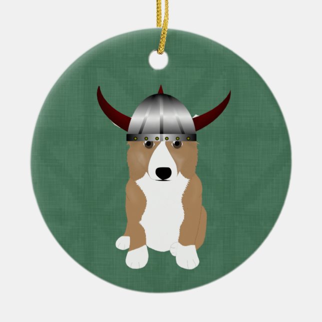 Adorno De Cerámica Corgi Viking Ornament (Frente)
