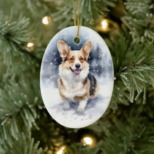 Adorno De Cerámica Corgi Winter Wonderland