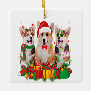 Adorno De Cerámica Corgi Xmas enciende Santa Hat Dog Lover