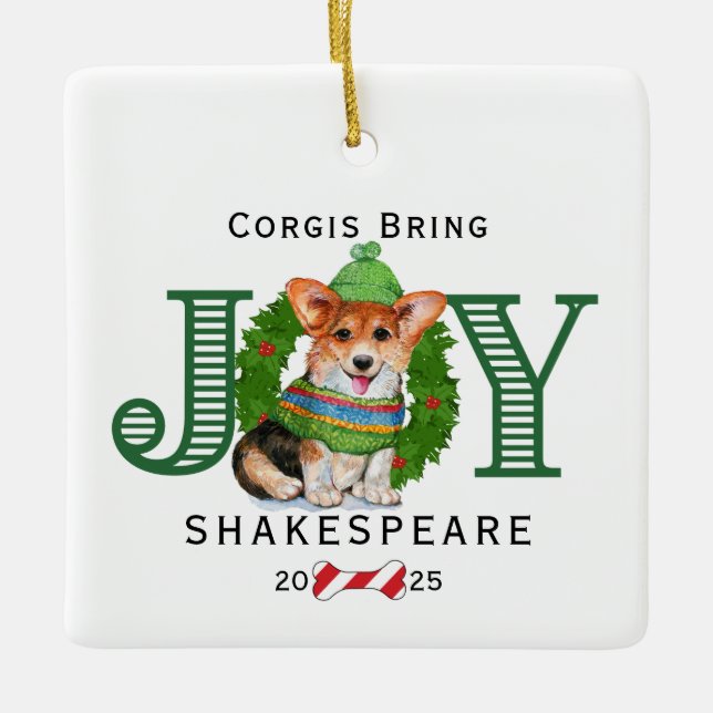 Adorno De Cerámica Corgis Bring Joy (Anverso)
