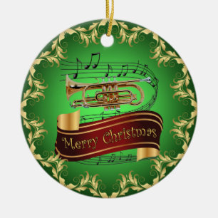 Adorno De Cerámica Cornet ~ Musical Scroll ~ Feliz Navidad ~ * ~ ~