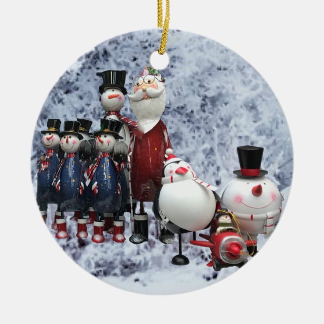 Adorno De Cerámica Coro de navidades con Santa, Snowman, pingüino (Frente)