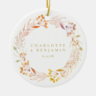 Adorno De Cerámica Corona de acuarela floral de otoño boho personaliz