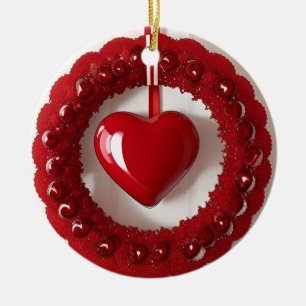Adorno De Cerámica Corona de corazones con Corazones Rojos Brillantes