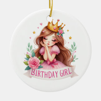 Adorno De Cerámica Corona de cumpleaños de princesa