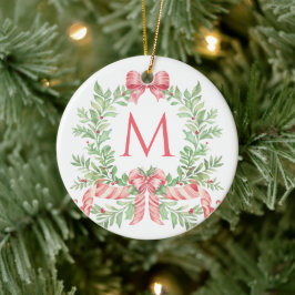Adorno De Cerámica Corona de Navidad con monograma