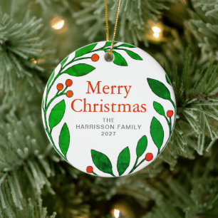Adorno De Cerámica Corona de Navidad de Acebo Botánico Familia 1 Foto