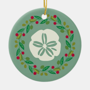 Adorno De Cerámica Corona de Navidad de conchas de dólar de arena