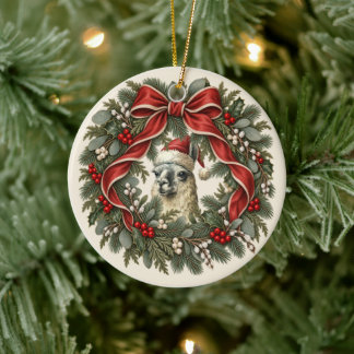 Adorno De Cerámica Corona de Navidad de Llama Vintage