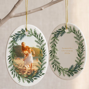Adorno De Cerámica Corona de Navidad de marco de pino clásico foto