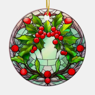 Adorno De Cerámica Corona de Navidad de Vidrio Emplomado Colorido de 