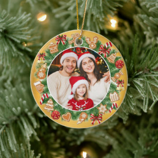 Adorno De Cerámica Corona de Navidad Festiva con Foto Personalizada d