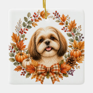 Adorno De Cerámica Corona de Otoño de Shih Tzu